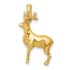14k Yellow Gold Fine Jewelry  Polished 3-D Reindeer Necklace Charm Pendant